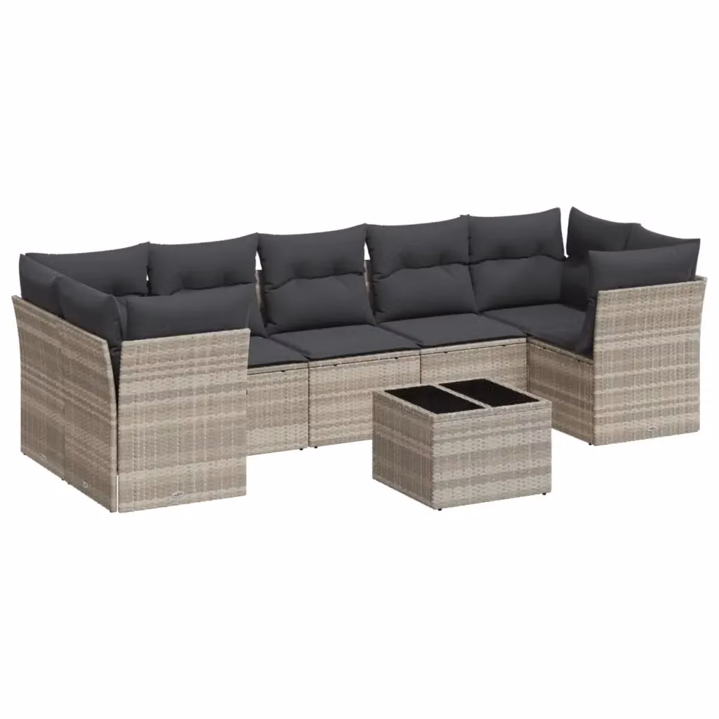 vidaXL Set Divano da Giardino a L con Polyrattan e Cuscini Grigio Chiaro, 8 Pezzi con Tavolino da Esterno – 2