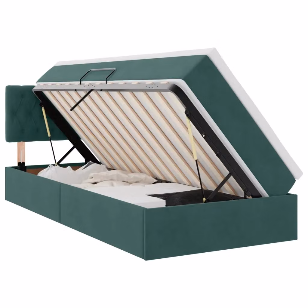 Letto con Contenitore vidaXL in Velluto Verde con Base Lift-Up L: 100 cm, P: 200 cm, H: 140 cm – 2