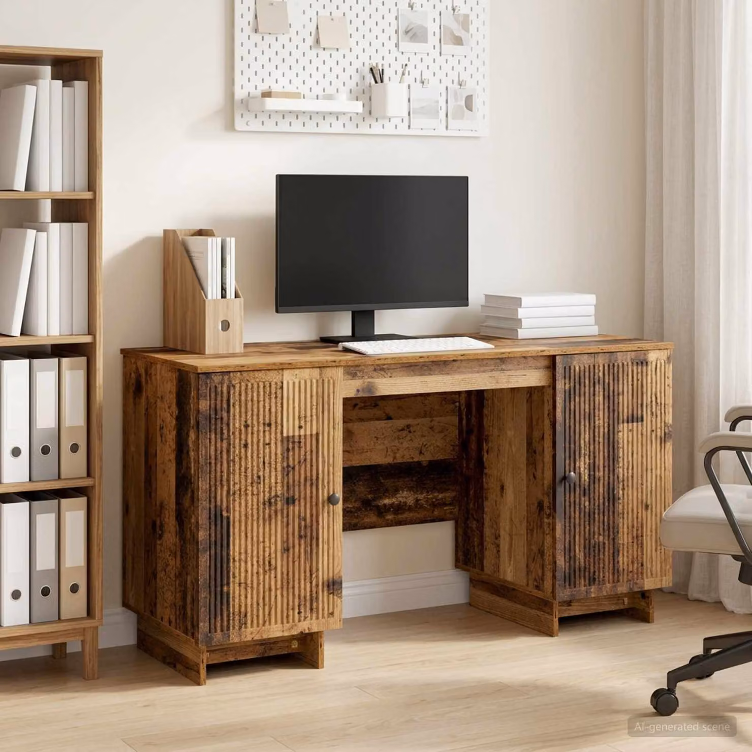 Scrivania moderna vidaXL in legno ingegnerizzato marrone L: 142,5 cm, P: 50 cm, H: 75 cm