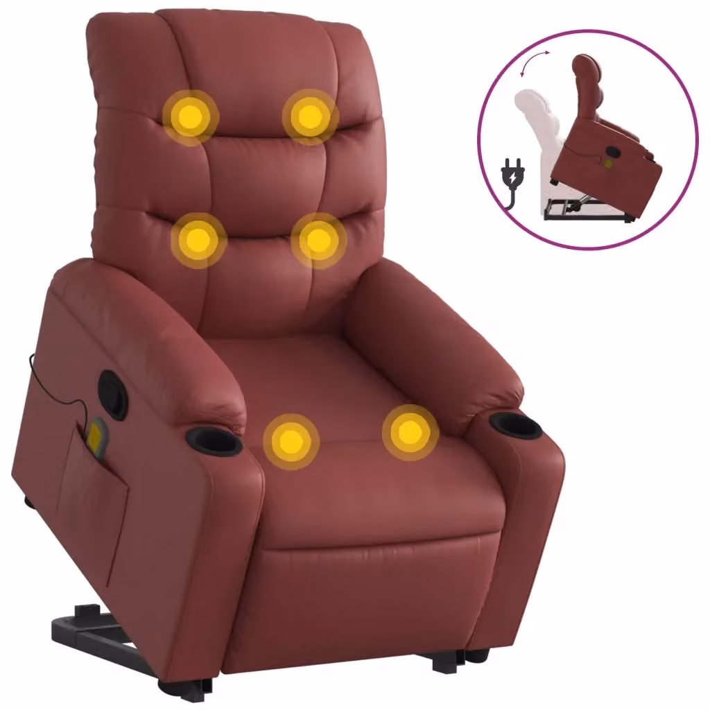 Poltrona Alzapersone Reclinabile e Massaggiante con Assistenza Elettrica in Similpelle Rosso Vino – 2