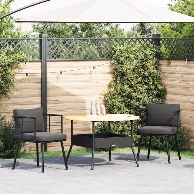 Sedie da Giardino con Cuscini 2 pz | Sedie da Esterno Nere in Polyrattan