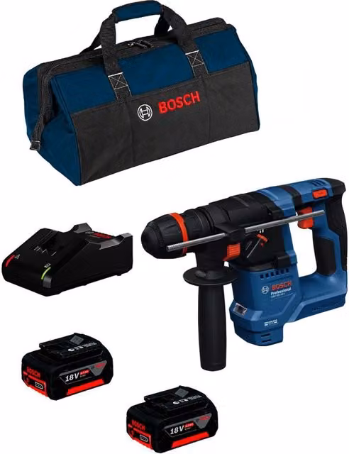 Martello Perforatore Bosch GBH 18V-18 X con 2 Batterie da 4,0 Ah e Caricatore GAL18V-40 in Colore Blu – 1