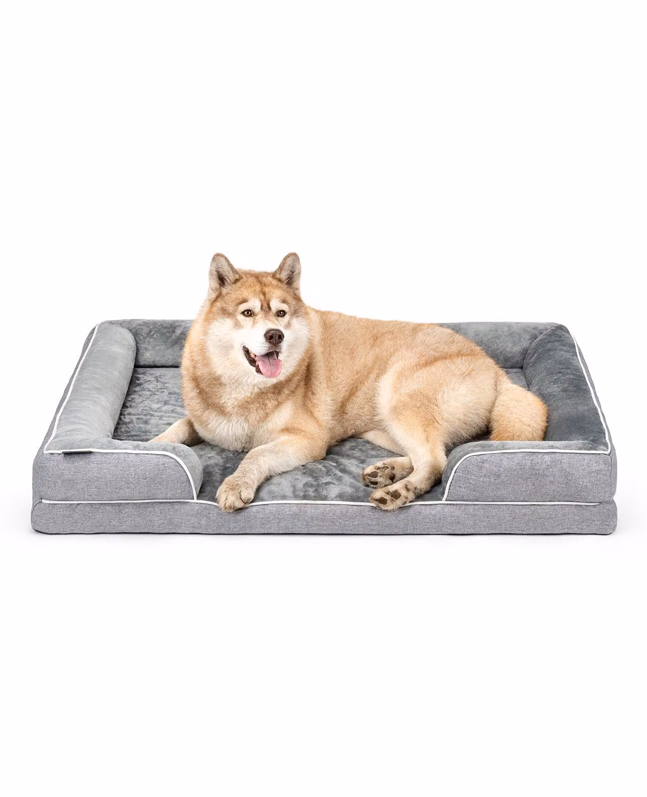letto per cani lionto premium, letto ortopedico in memory foam con bordo rialzato, rivestimento lavabile e supporto stabile, 122x89x20 cm, grigio