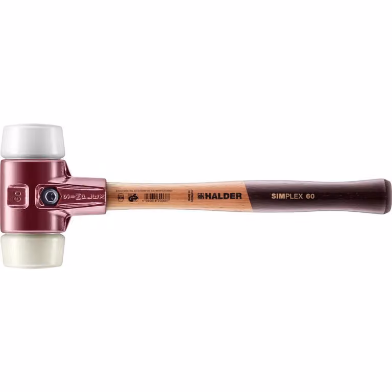 Mazza SIMPLEX soft-face con alloggiamento TE e manico in legno, Ø 60, superplastica / nylon