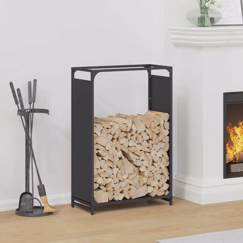 Rastrelliera per legna da ardere vidaXL, colore nero, L 60 cm x P 28 cm x H 90 cm