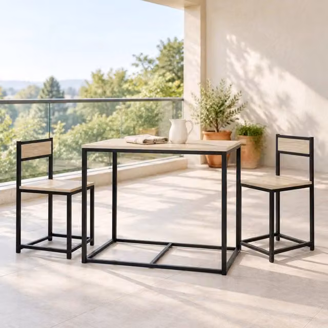 Set tavolo cucina e sedie con 1 tavolo e 2 sedie salvaspazio per piccoli ambienti in legno e metallo effetto rovere