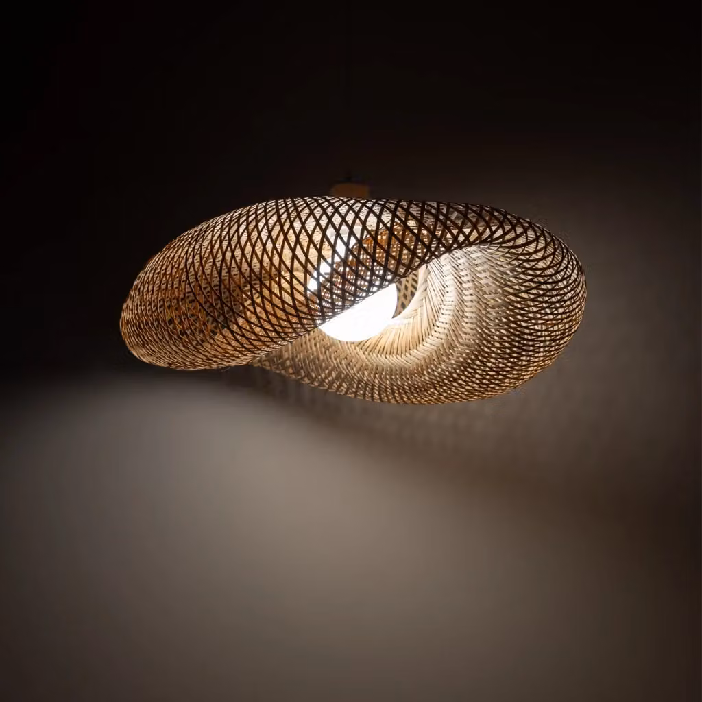 Lampada a sospensione Havana M Nowodvorski Lighting in bambù e metallo, colore bianco e marrone, Ø 60 cm – 2