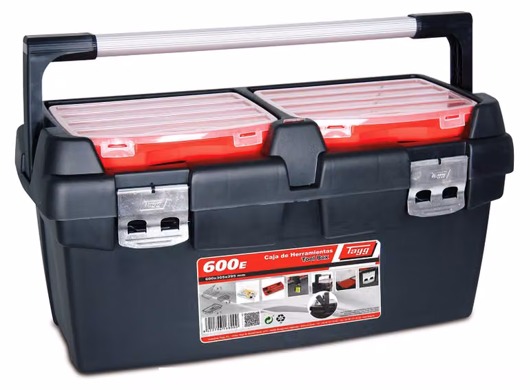 Cassetta portattrezzi in plastica - 60 x 30,5 x 29,5 cm - Multicolore - Contenitore per utensili per il fai-da-te