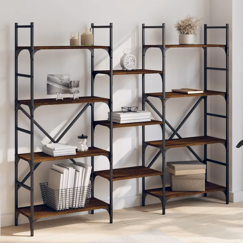 Libreria vidaXL in stile industriale in legno e metallo, colore rovere marrone, L 160 cm x P 28,5 cm x H 136,5 cm