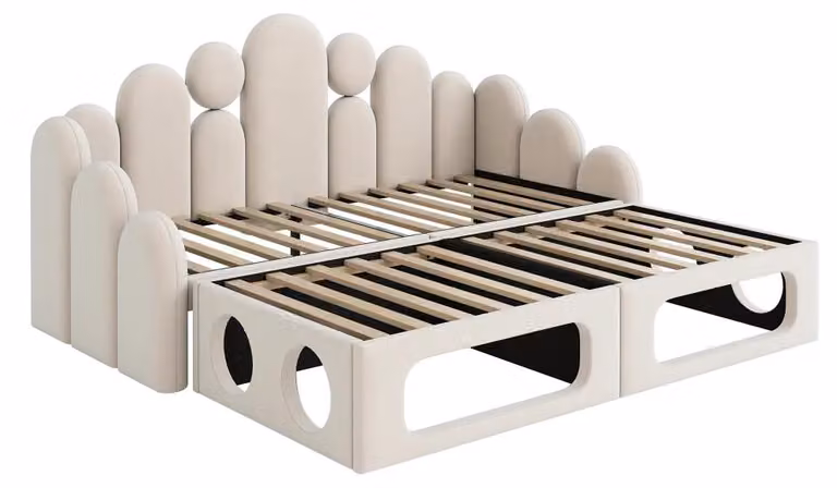 Divano letto imbottito - Letto multifunzione 2-in-1 - 180 × 200 cm - Tessuto vellutato morbido - Adatto anche come cuccia per animali domestici - Colore beige