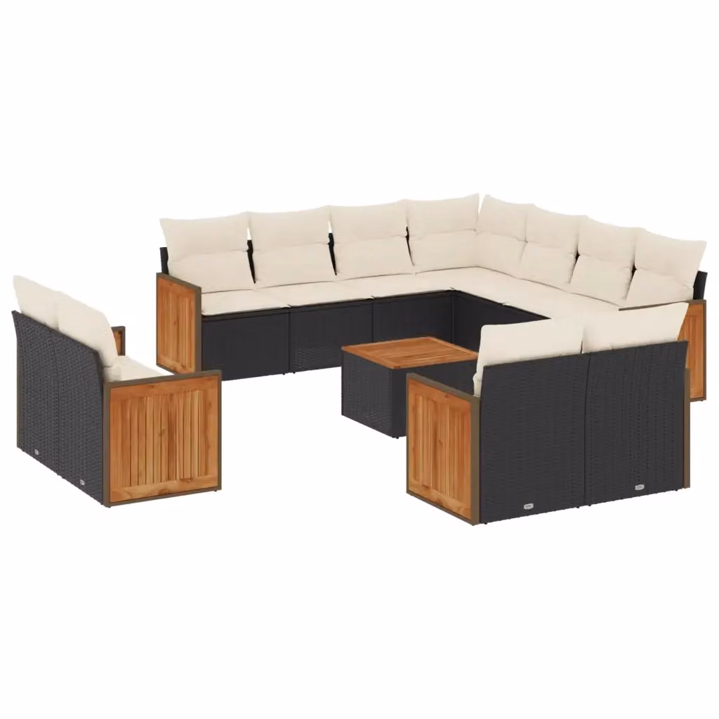 Set di divani da giardino vidaXL a forma di U in polyrattan nero con cuscini e tavolino da esterno – 2