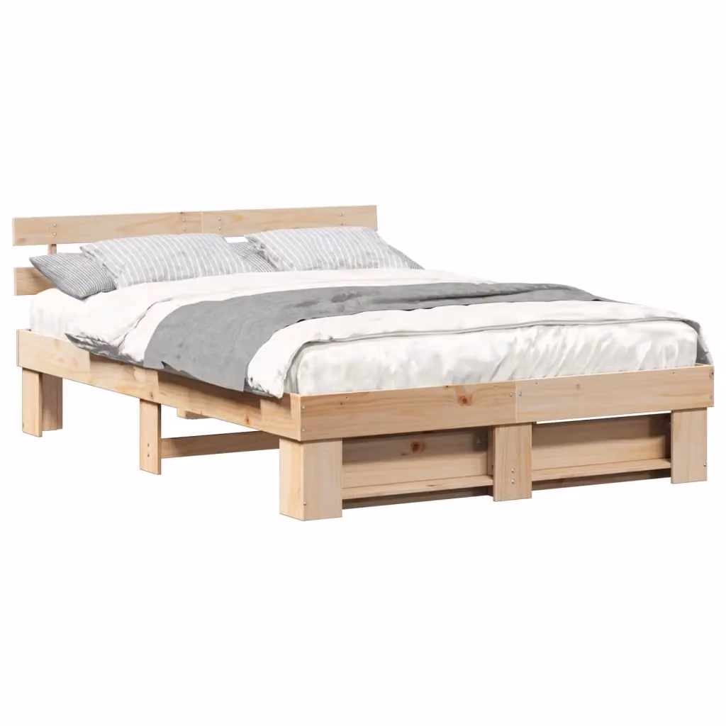 Struttura del letto moderna in pino massello vidaXL, colore marrone, L/P/H: 150 x 200 x 73 cm – 2