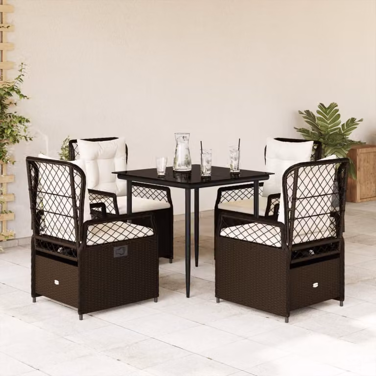 Set da Pranzo da Giardino 5pz vidaXL in Polyrattan Marrone con Piano in Vetro