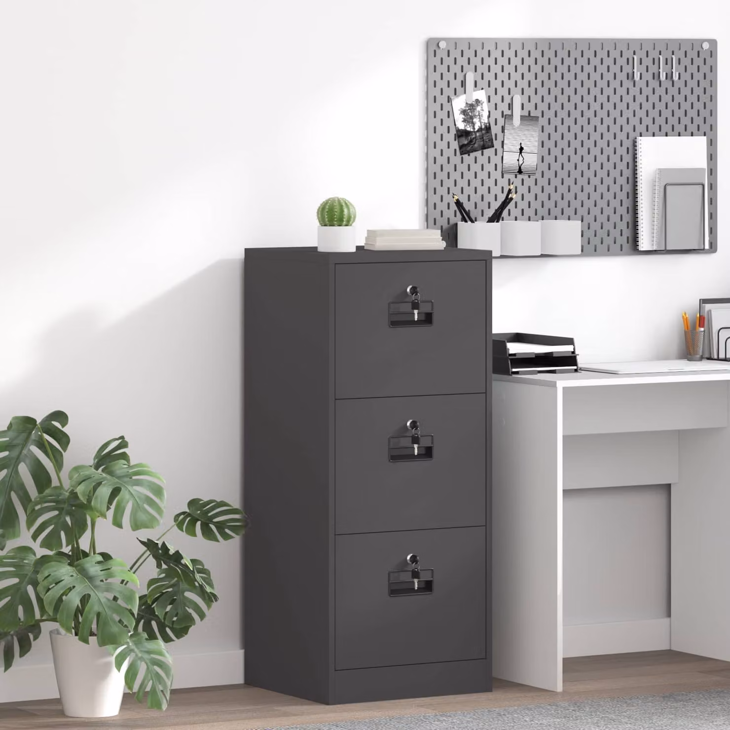 Armadio per file vidaXL in metallo nero con cassetti e serratura, stile industriale, L/P/H: 45,5 x 42 x 106,5 cm – 1