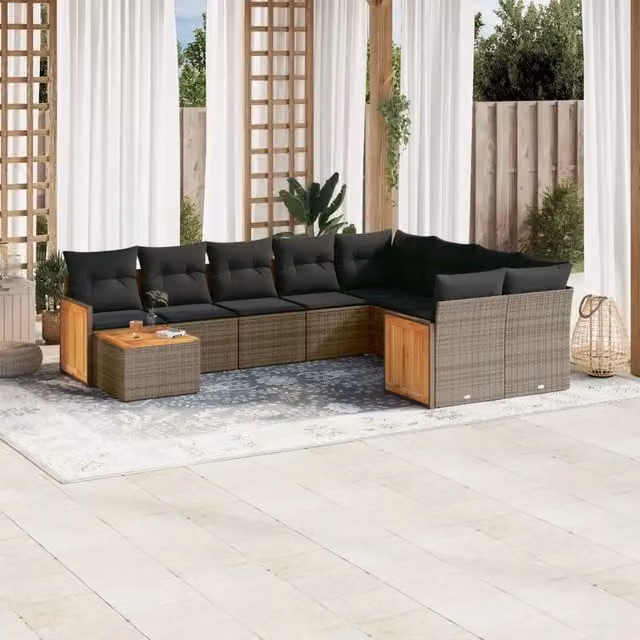 Set Divano da Giardino 10 pz con Cuscini Grigio in Polyrattan 3227999