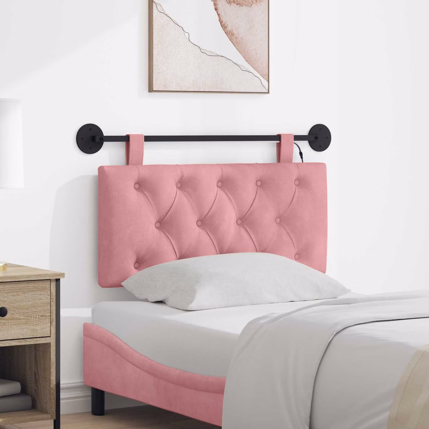 Testiera sospesa vidaXL in velluto rosa con illuminazione integrata e pannello imbottito