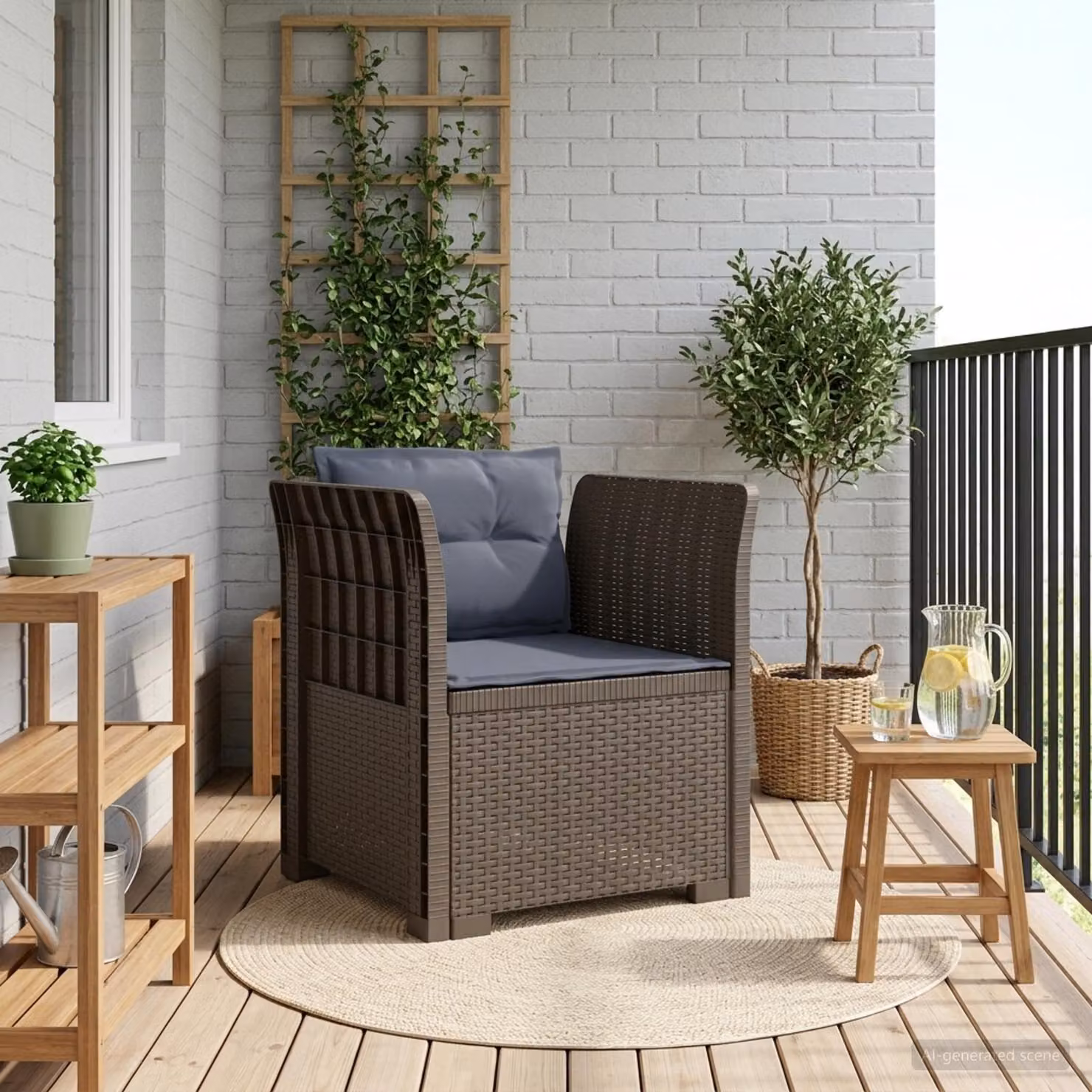 Poltrona singola vidaXL in rattan sintetico con cuscini, colore grigio chiaro, ideale per giardino e terrazzo