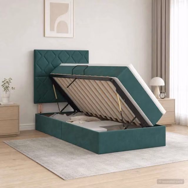 Letto con contenitore LED e materasso Verde Scuro 90 x 200 cm 3460167