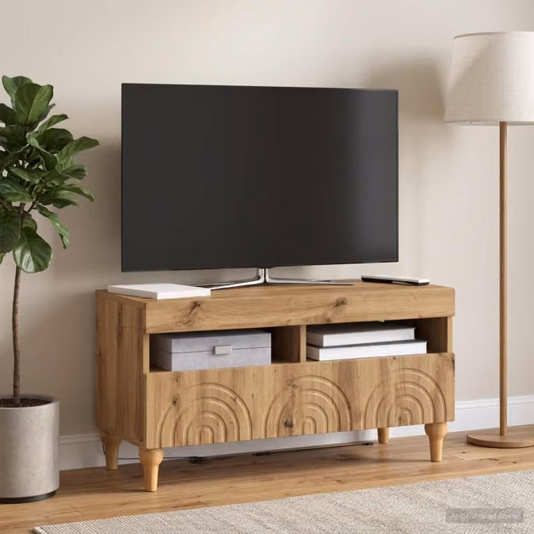 Mobile TV LED vidaXL ALKMAAR in Rovere Artigianale con Illuminazione Integrata e Ruote, L 81 cm x P 35 cm x H 43 cm