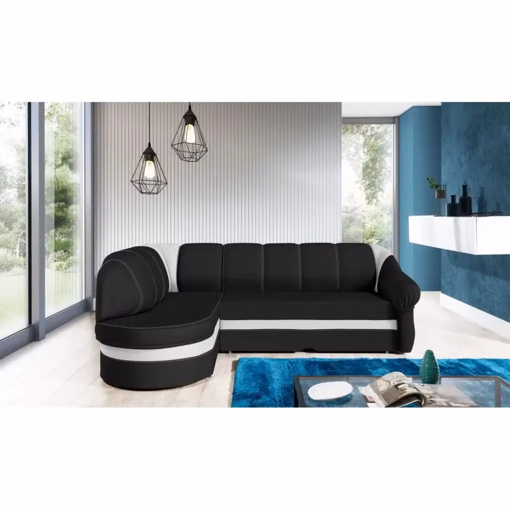 Divano angolare sinistro convertibile BENANA MEUBLORAMA nero e bianco con contenitore L/P/H: 250 x 180 x 85 cm – 2