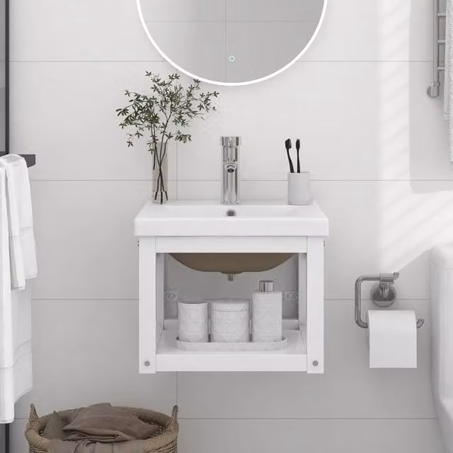Lavabo da Bagno Moderno con Telaio in Metallo Laccato Bianco e Lavabo in Ceramica MERCATOXL L/P/H: 42 x 38 x 31 cm