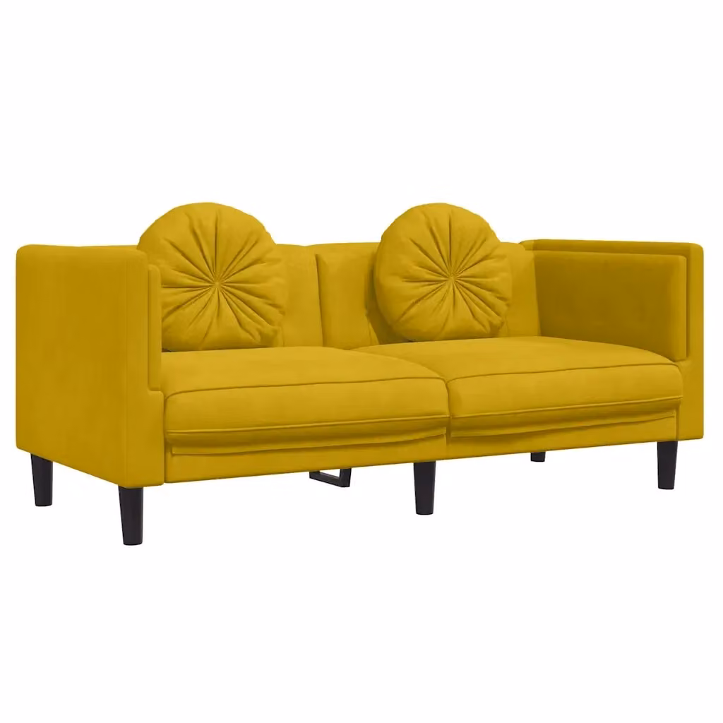 Divano a 2 posti moderno vidaXL in velluto giallo con cuscini, L: 173.5 cm, P: 77.0 cm, H: 70.0 cm – 2