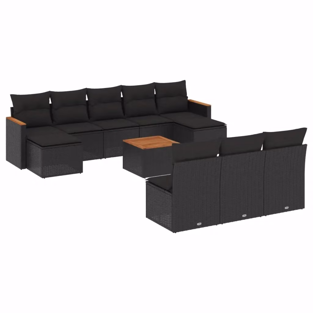 vidaXL Set Divani da Giardino 11 pz in Polyrattan Nero con Cuscini e Tavolino da Esterno – 2