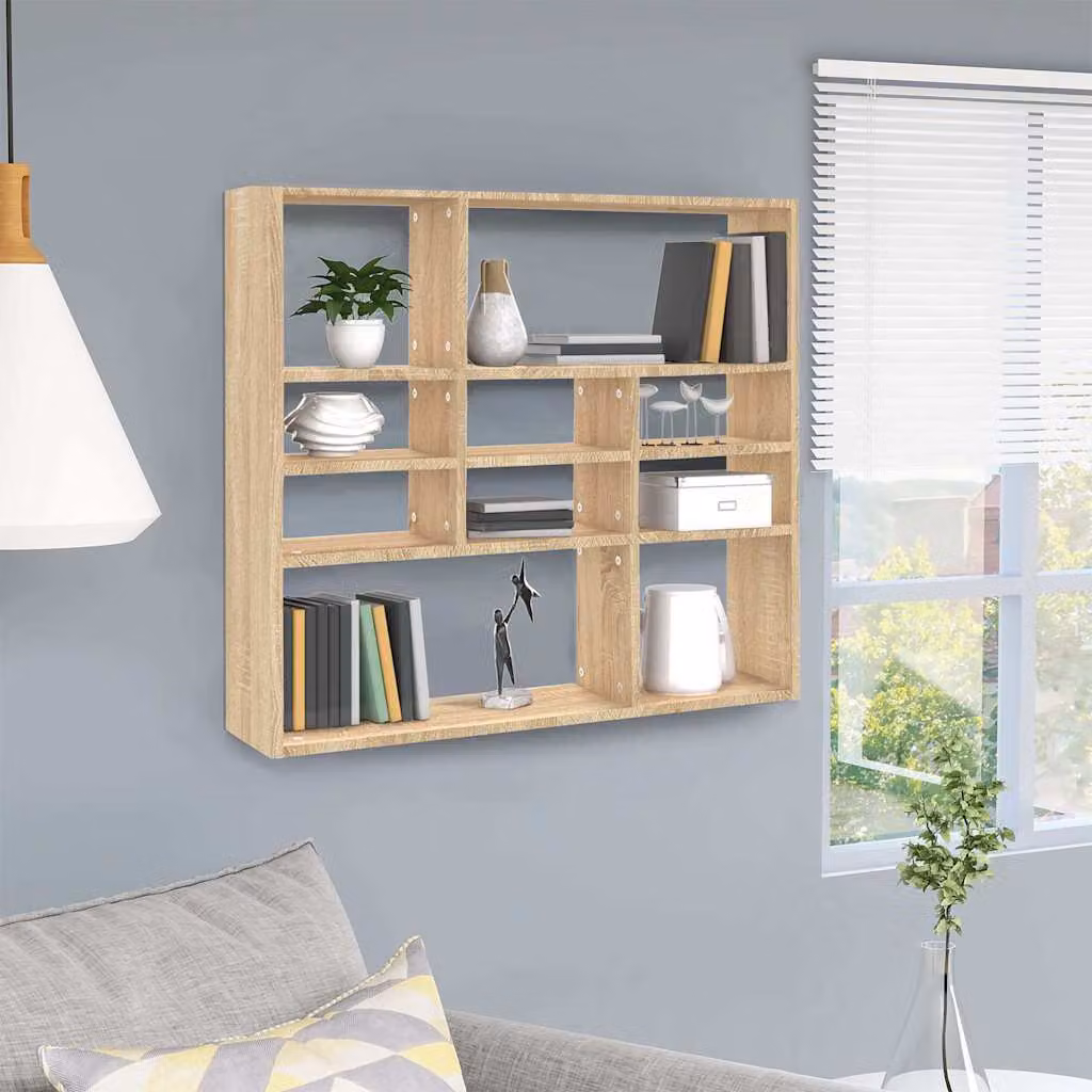 Scaffale a Parete vidaXL in Legno Multistrato e MDF, Colore Marrone, L 90 cm x P 16 cm x H 78 cm