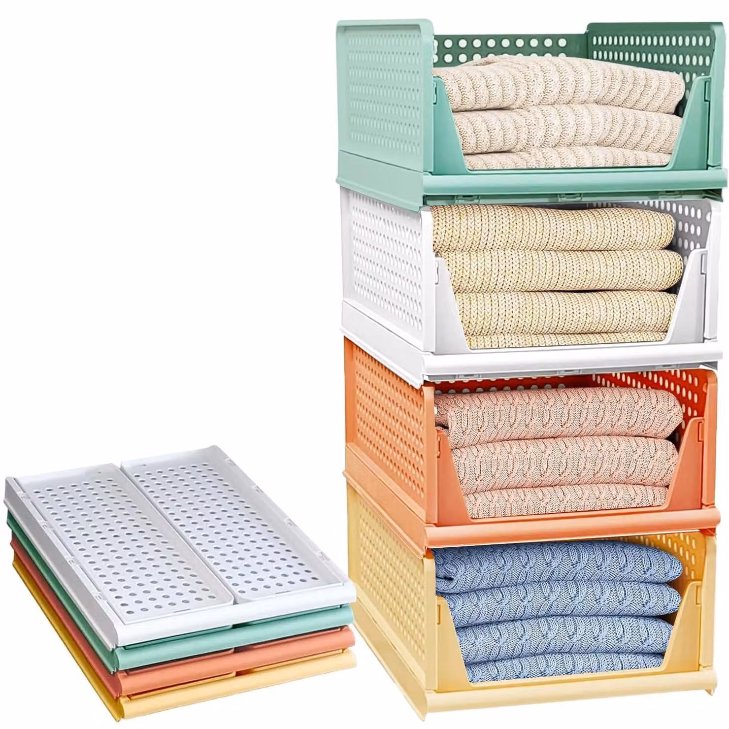 Omgoods - Set di 4 contenitori impilabili per l'organizzazione degli abiti