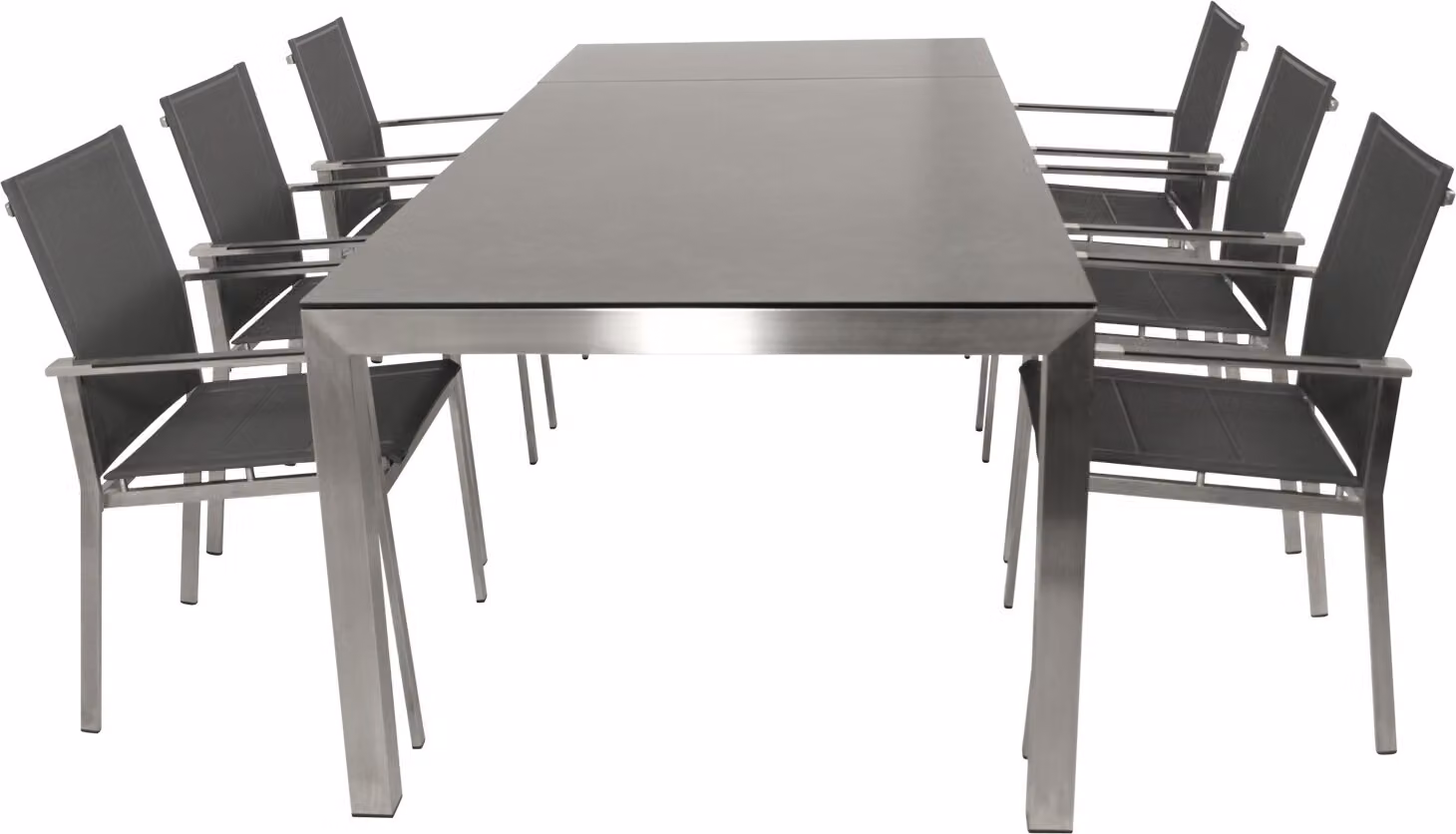 Set SYDNEY di DEGAMO, 7 pezzi, acciaio inossidabile spazzolato (6 poltrone, 1 tavolo allungabile)