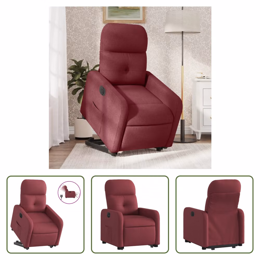 The Living Store Poltrona relax con supporto elettrico in tessuto rosso vino