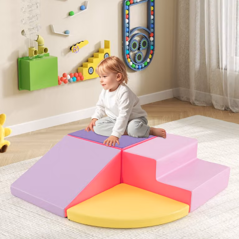 Set di blocchi morbidi in schiuma Costway con velcro per arrampicarsi e gattonare per bambini, Giallo e Multicolore