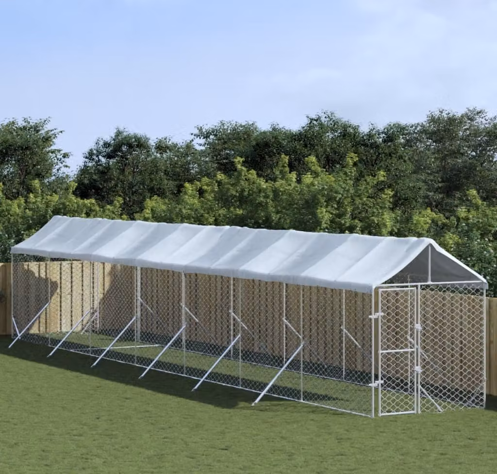 The Living Store Cuccia per cani da esterno con tetto Silver 2x14x2,5 m Acciaio zincato
