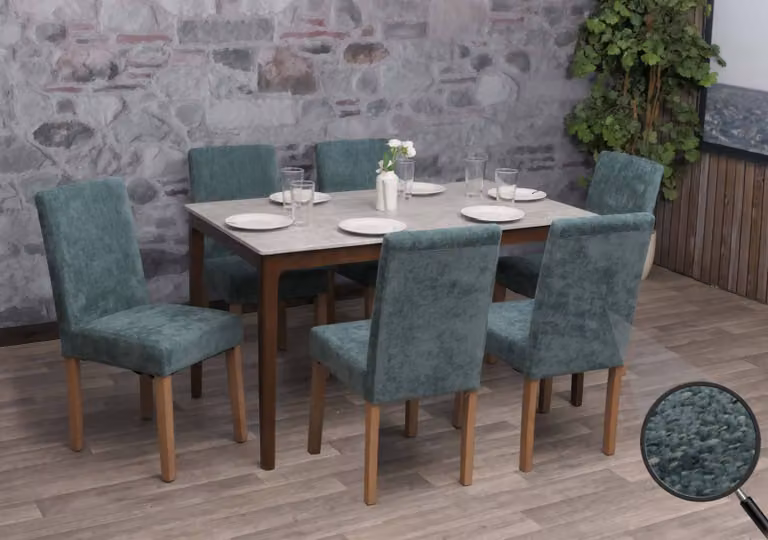set di 6 sedie per sala da pranzo Littau, sedia da cucina con schienale alto, tessuto/Vetroceramica legno ~ verde, gambe color naturale