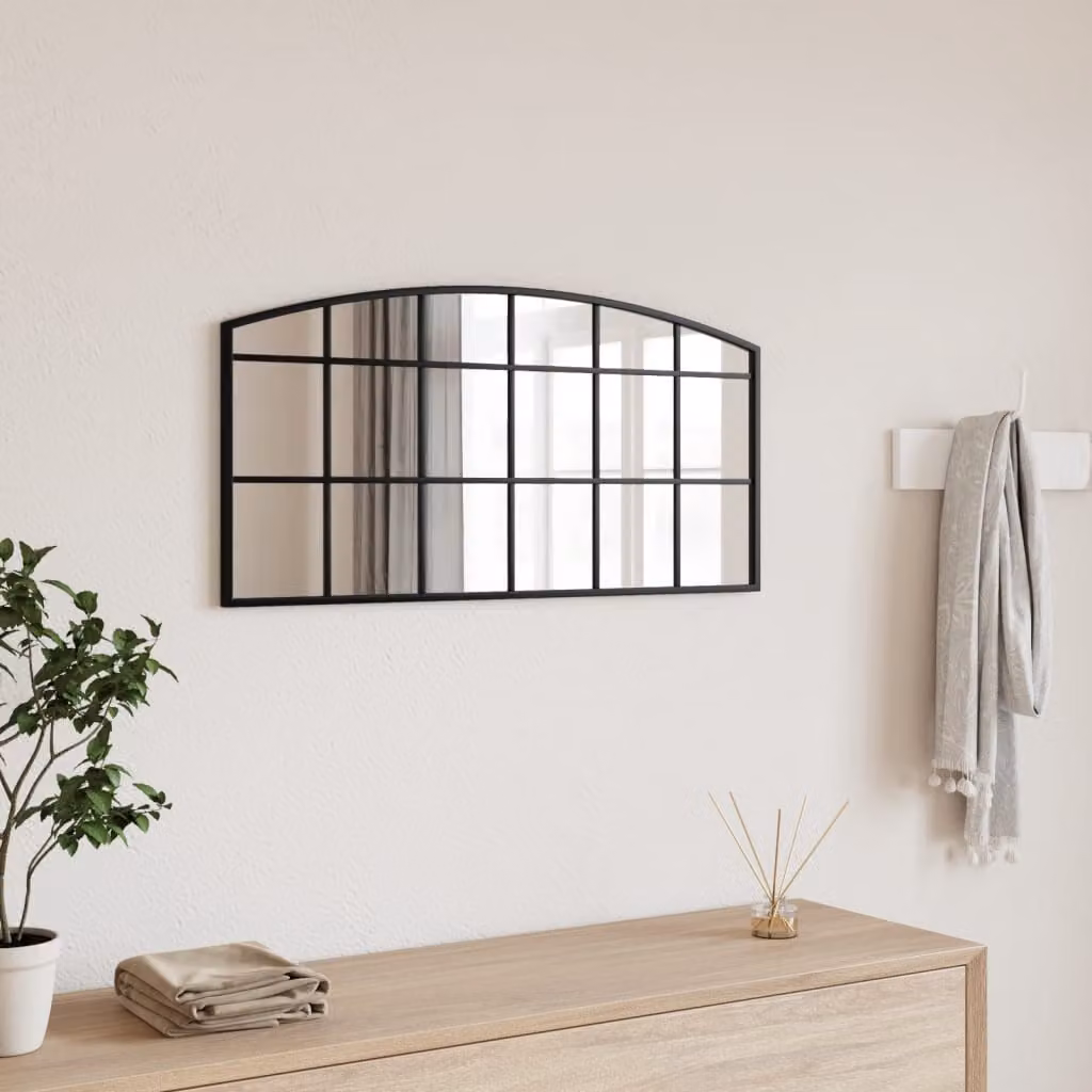 Specchio da parete vidaXL nero in metallo e vetro con design ad arco e stile minimalista L: 80 cm, P: 40 cm, H: 40 cm