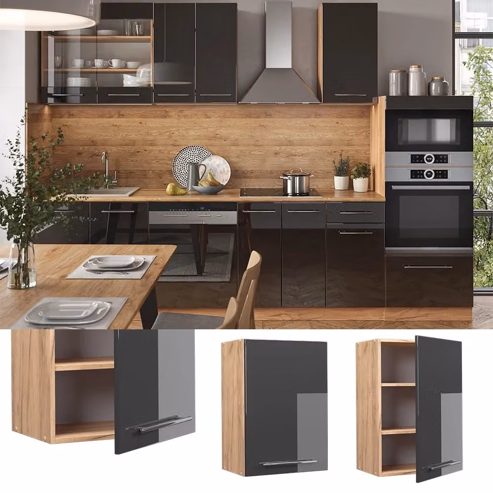 Pensile da cucina Vicco Fame-Line Antracite lucido e Rovere, L: 50 cm – 2