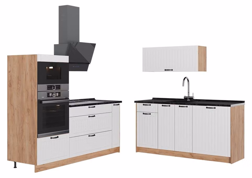 Cucina Vicco Fame-Line Bianco rustico/Rovere dorato 340 cm, PL Antracite, Model 63717