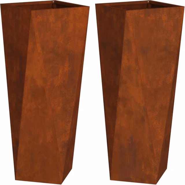 Set di 2 fioriere moderne da esterno 30 x 30 x 75 cm con base integrata in acciaio arrugginito 02_0053019