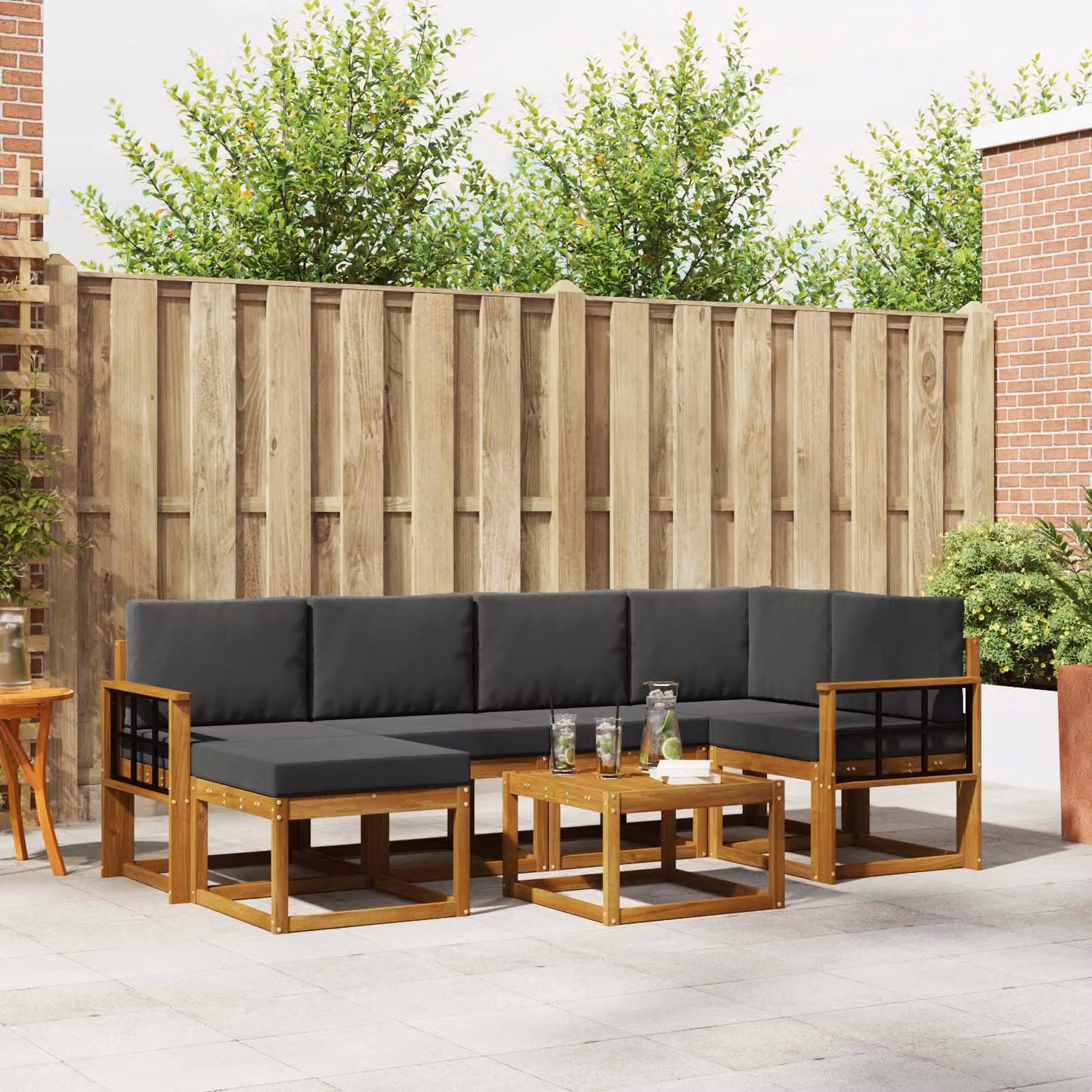 vidaXL Set di divani da esterno 7 pz in legno di acacia con cuscini, beige e antracite
