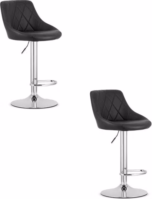 Set di 2 Sgabelli Bar Moderni Kendra Home in Ecopelle Nera e Metallo Argento con Seduta Girevole a 360 Gradi