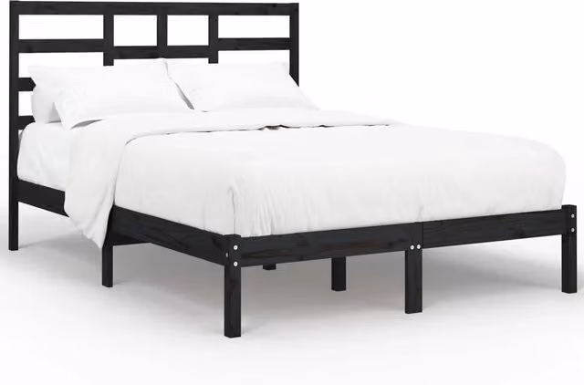Letto matrimoniale in legno massello di pino nero con doghe fisse L/P: 140 x 190 cm