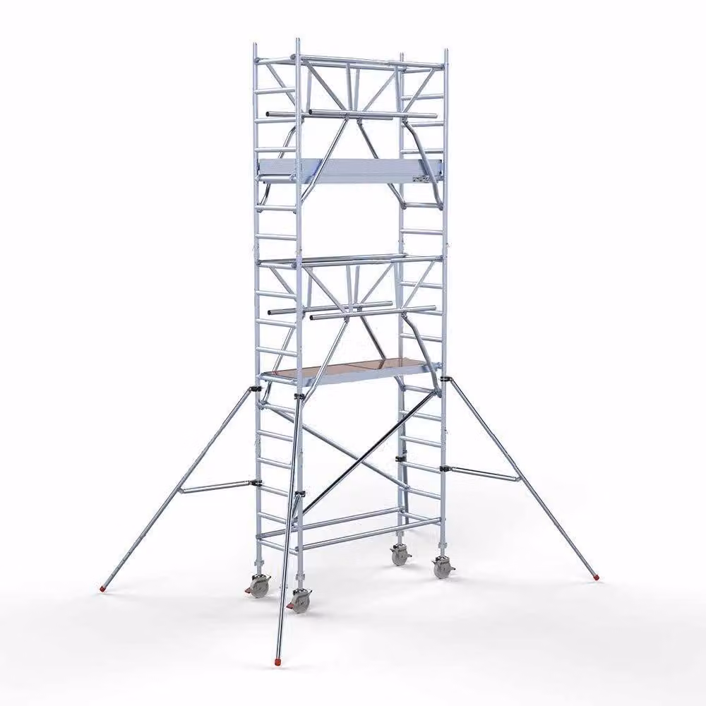Piattaforma elevatrice con corrimano doppio - Altezza di lavoro: 6,2 metri - Lunghezza: 190 cm - Larghezza: 75 cm - Materiale: alluminio - Modello mobile
