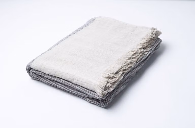 Coperta con frange, waffle grigio, 150x200