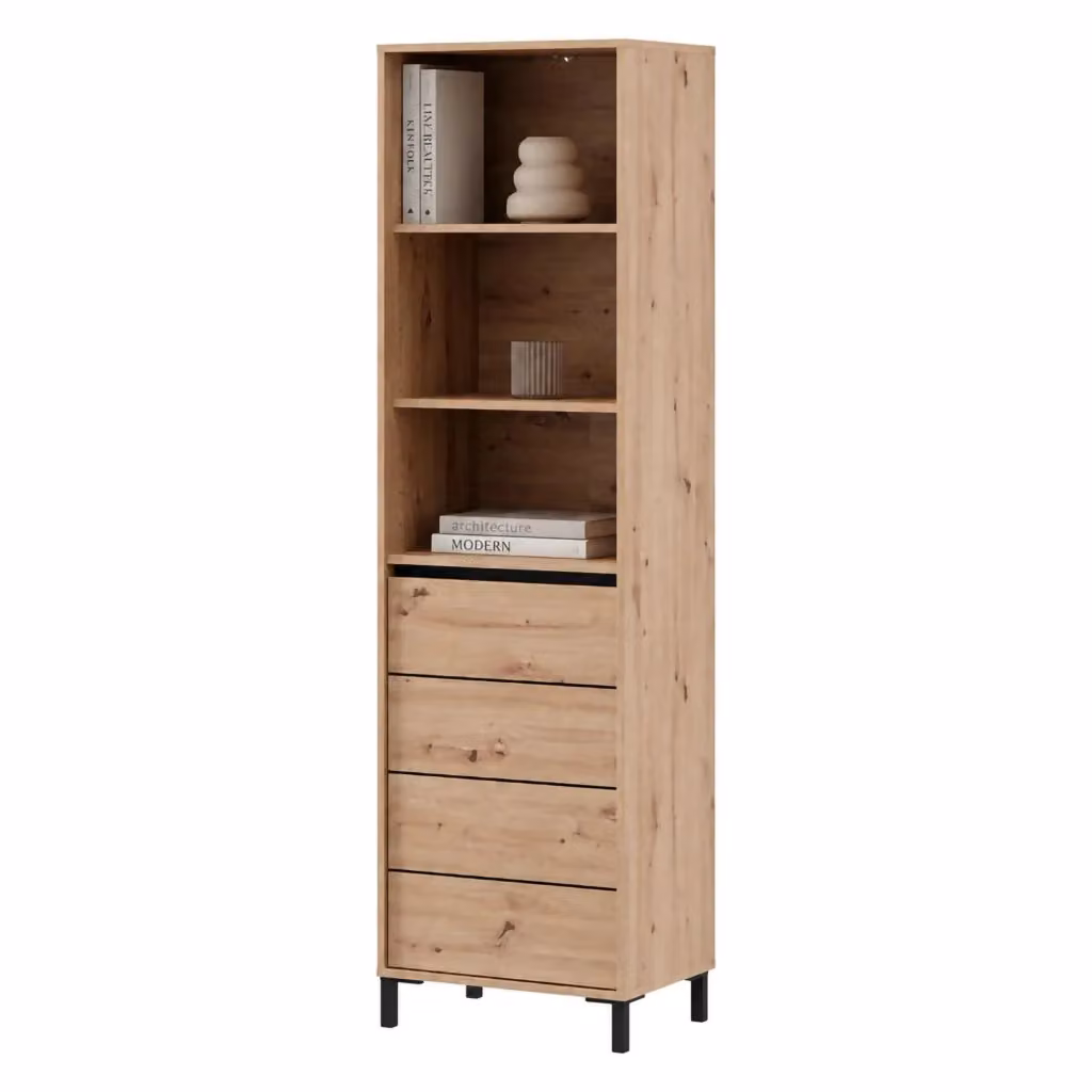 Mobile Espositore Vetrina DMORA con 4 Ripiani e Ante in Vetro, Colore Marrone Rovere Nodi, L: 55 cm, P: 40 cm, H: 193 cm – 2