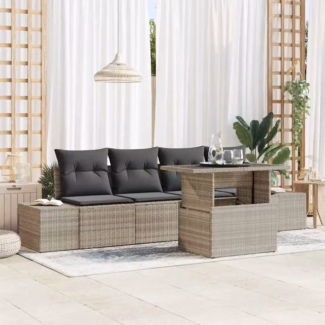 Set di divani 5 pz Grigio chiaro polyrattan 3349088