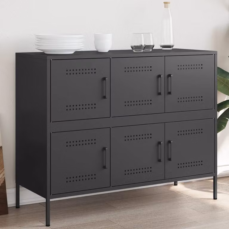 Credenza in metallo nera stile industrial vidaXL L: 100,5 cm, P: 39 cm, H: 79 cm