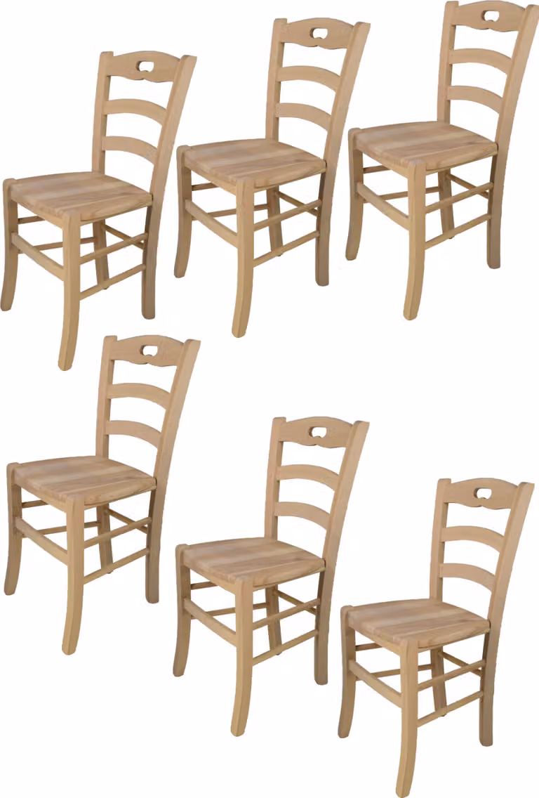 t m c s Tommychairs - Set di 6 sedie SAVOIE per cucina e sala da pranzo, struttura robusta in legno di faggio lucidato, non trattato e naturale al 100%, seduta in legno lucidato