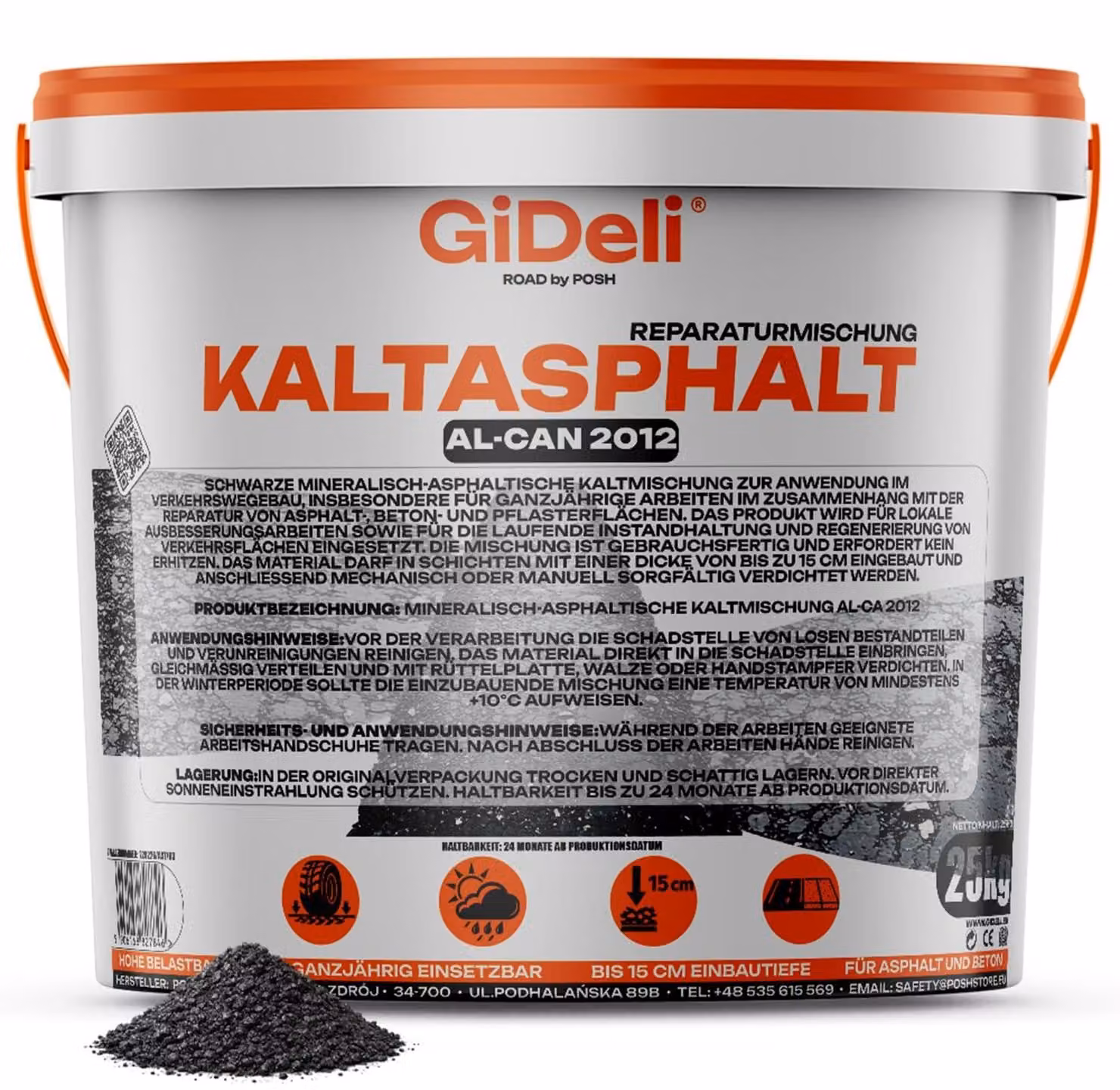 Asfalto freddo 25 kg, per riparazioni di buche e fessure, pronto all'uso, granulometria 0-8 mm, marca GiDeli