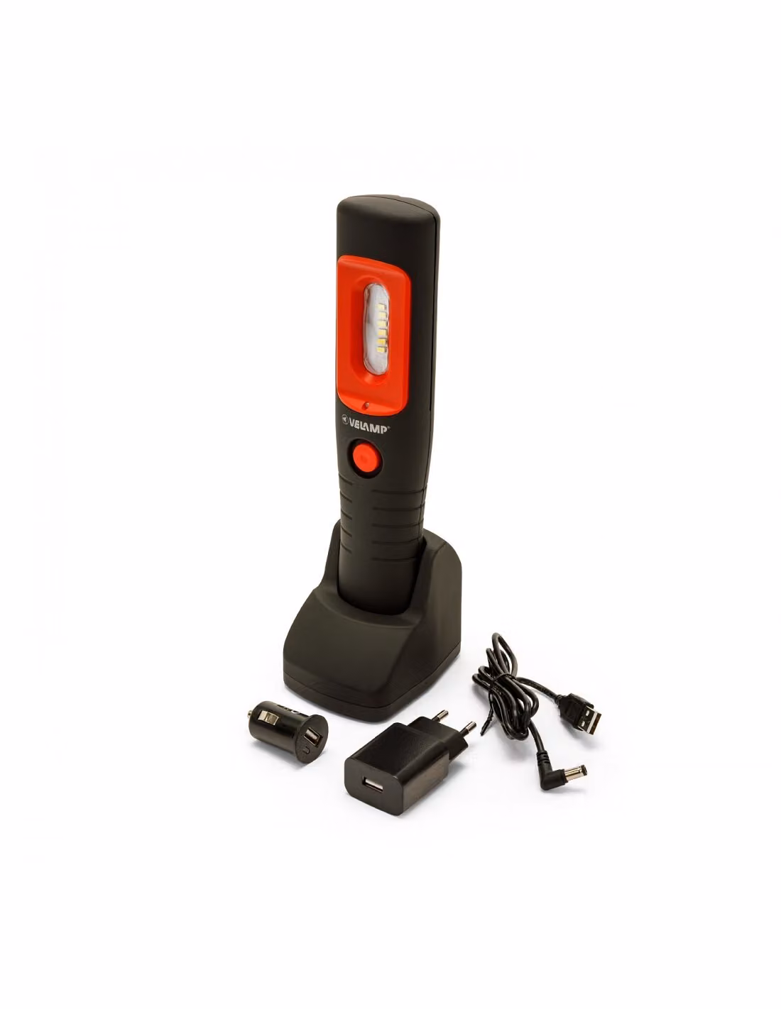 Velamp HANDY WORK, luce da lavoro con LED SMD da 3W, 300 lumen, ricaricabile, con stazione di ricarica, inclusa batteria agli ioni di litio 18650