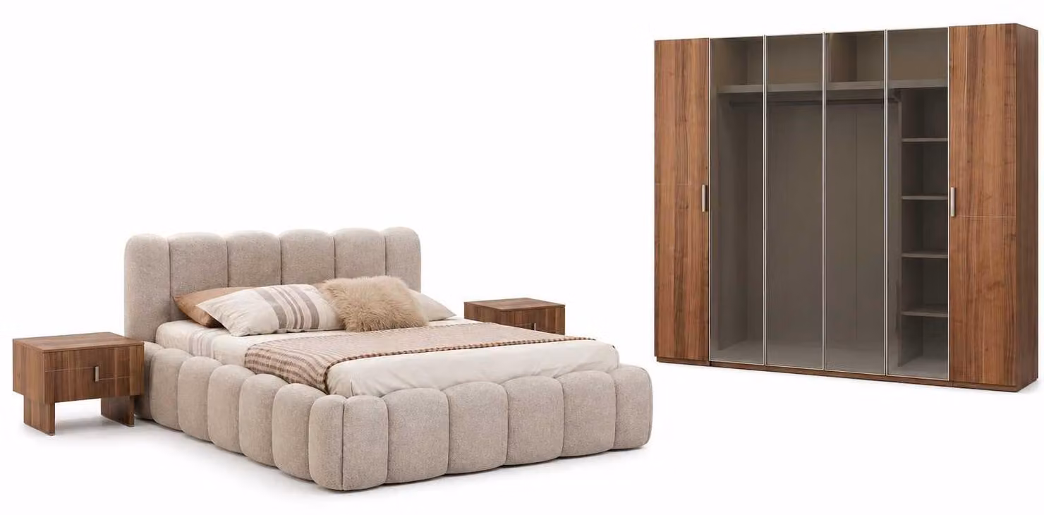 Set per camera da letto: letto con comodini, armadio moderno, completo